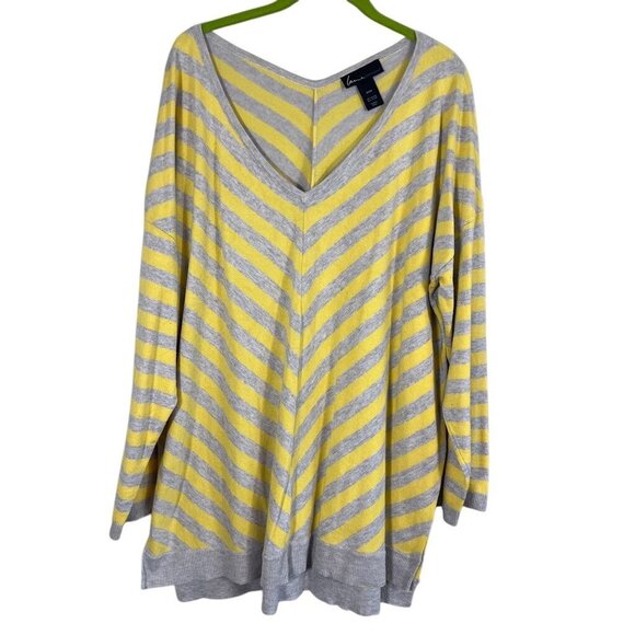 Lane Bryant Sweater Women 22 Yellow Striped Western Boho Retro Coastal Neon 80s - Picture 1 of 9